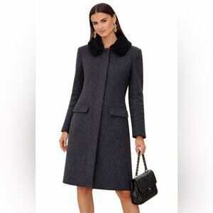 M0851 WOOL SHEARLING Collar Insulated WARM Pea Coat Trench Jacket Dark Grey M /8